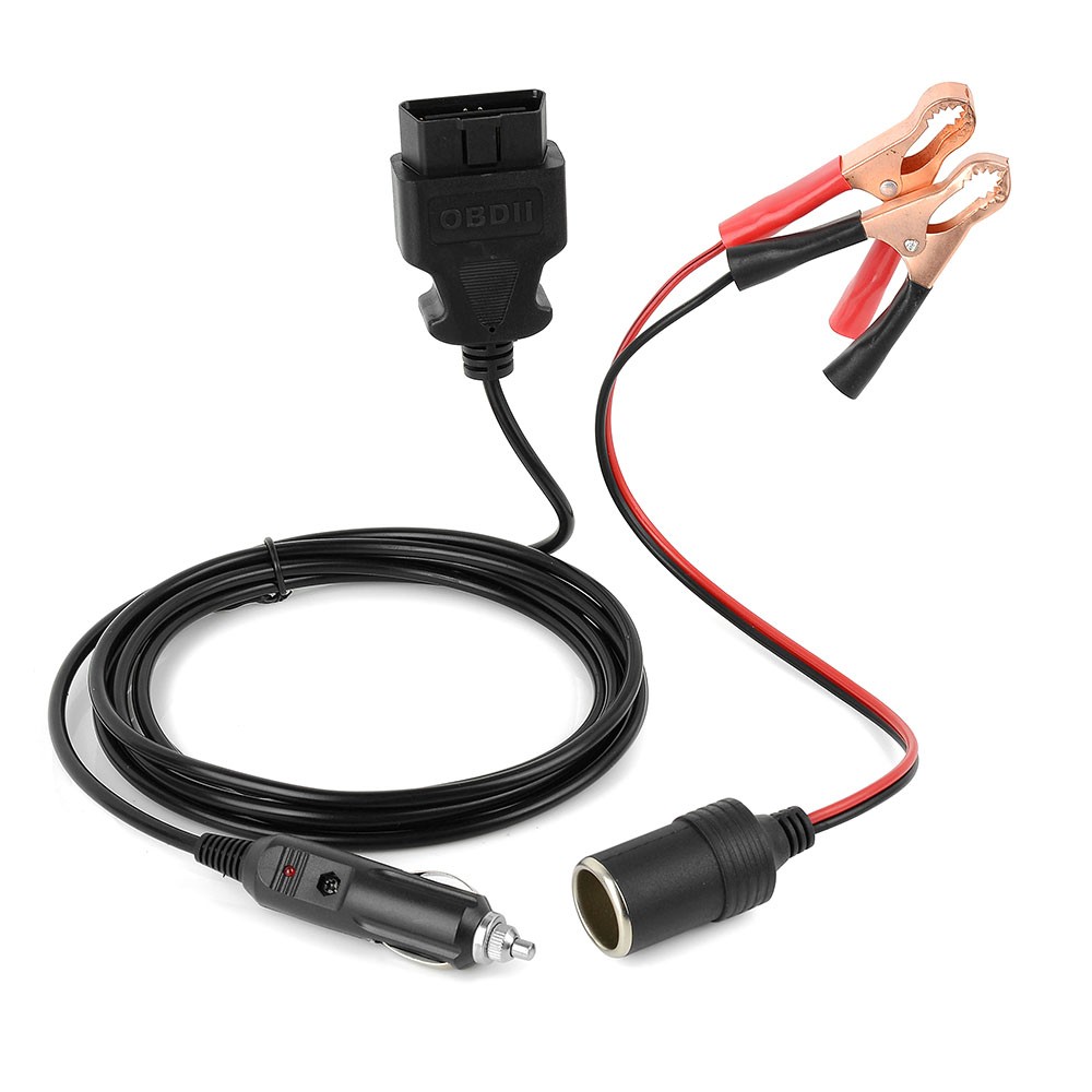 OBDⅡ Vehicle ECU Emergency Power Supply Cable Car Memory Saver (3Meter) Cable Adapter with Alligator Clip-On Cigarette Lighter Power Socket