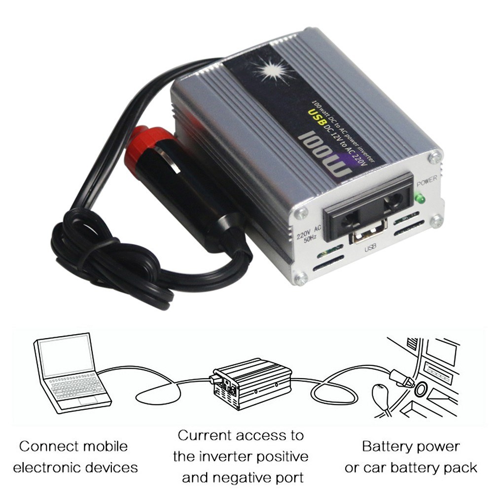 Power Inverter Vehicle Power Converter Universal Modified Sine Wave 100W DC 12V to 220V AC