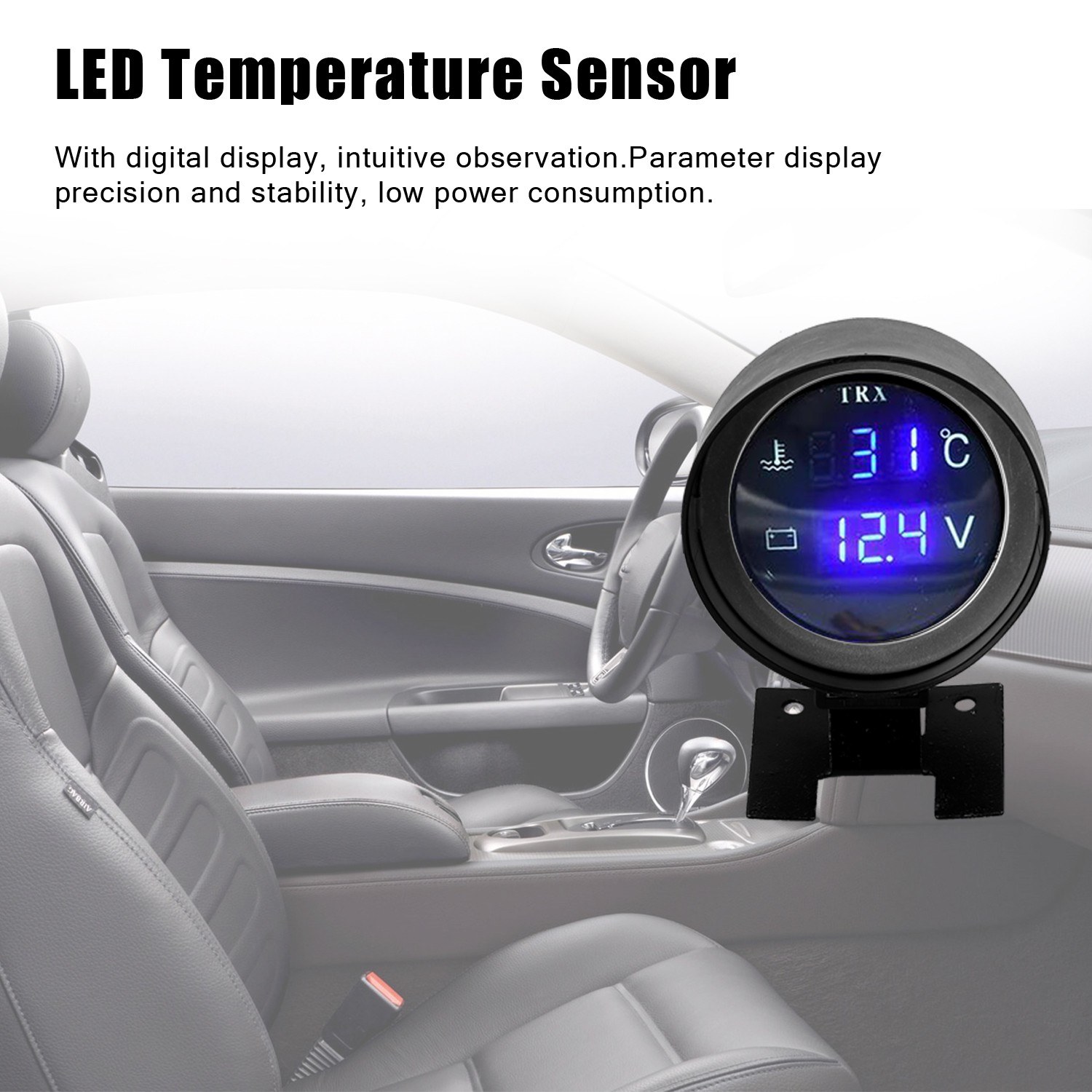 Round LED Digital Car Truck Water Temp Gauge Temperature Sensor Temperatura Moto + Voltmeter Volt Voltage Meter 2 in 1 12V 24V