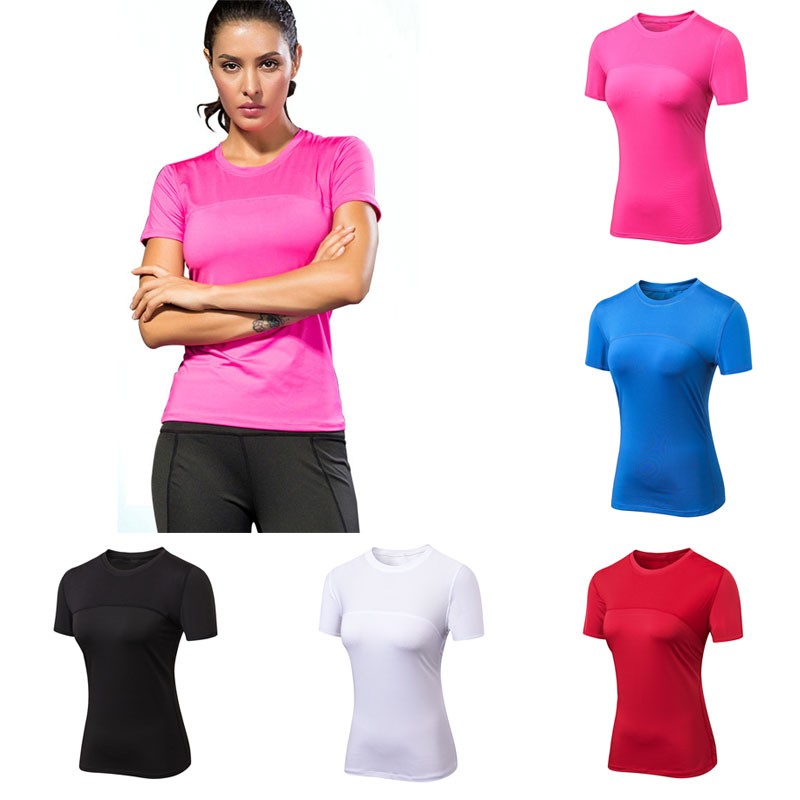 Women Short Sleeve T-shirt Workout Yoga Running Shirts Quick Dry Performance Exercise Gym Baselayer Sport Casual Tops