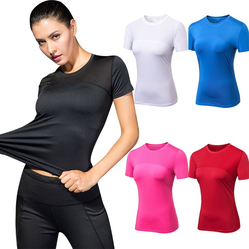 Women Short Sleeve T-shirt Workout Yoga Running Shirts Quick Dry Performance Exercise Gym Baselayer Sport Casual Tops