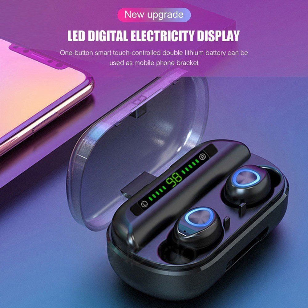 V10 TWS BT 5.0 Wireless Earphones Stereo Wireless Mini Earbuds HiFi Sound Headphones 2400mAh Powerbank Phone Holder With LED Digital Display