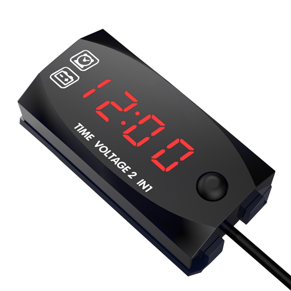 Motorycycle DC 6V-30V 2 In 1 Digital Time Clock Voltage voltmeter IP67 Waterproof Tester Battery Moniter Gauge for Car Boat Marine