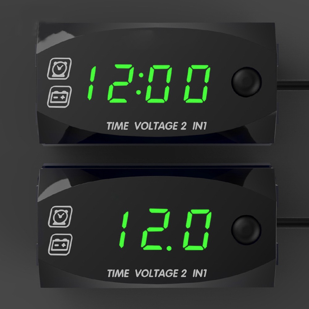 Motorycycle DC 6V-30V 2 In 1 Digital Time Clock Voltage voltmeter IP67 Waterproof Tester Battery Moniter Gauge for Car Boat Marine