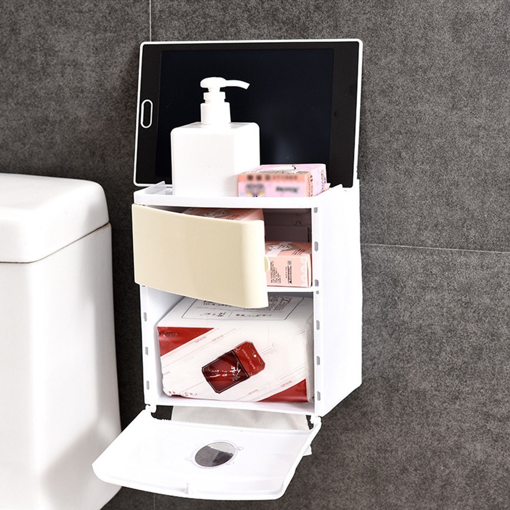 Tissue Container Bathroom Fresh Punch-Free Tissue Storage Box Simple Water-Resistant Toilet Paper Organizer