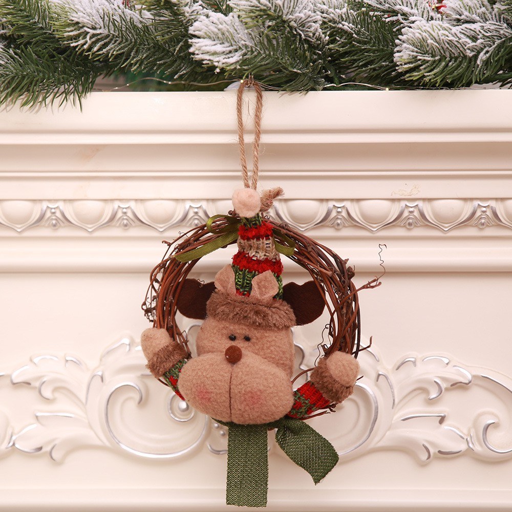 Xmas Home Decor Natural Rattan Wreath Santa, Snowman, Elk Wreath Crafts Happy Christmas Decoration Spring Wedding Wreath