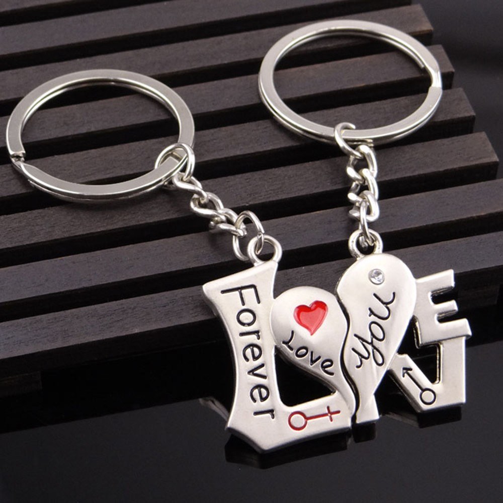 Fashion Sweethearts Metal Key Chain Women & Men Letters Key Ring Pendant Valentine's Day Gift