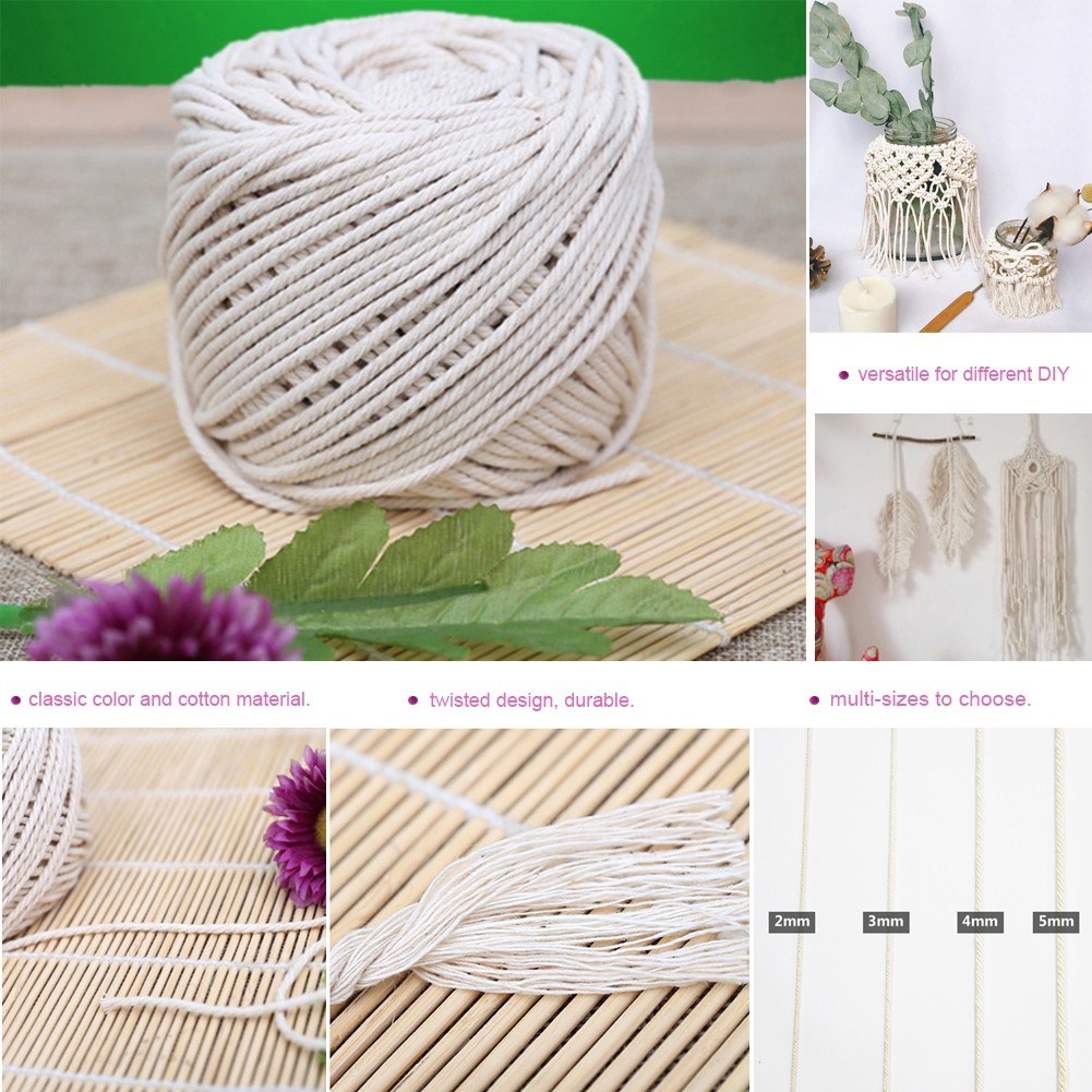 Twisted 100% Natural Cotton Rope White Cotton Rope Handmade Art Material DIY Woven Rope 3 diameter 2mm 3mm 4mm 5mm 0.06