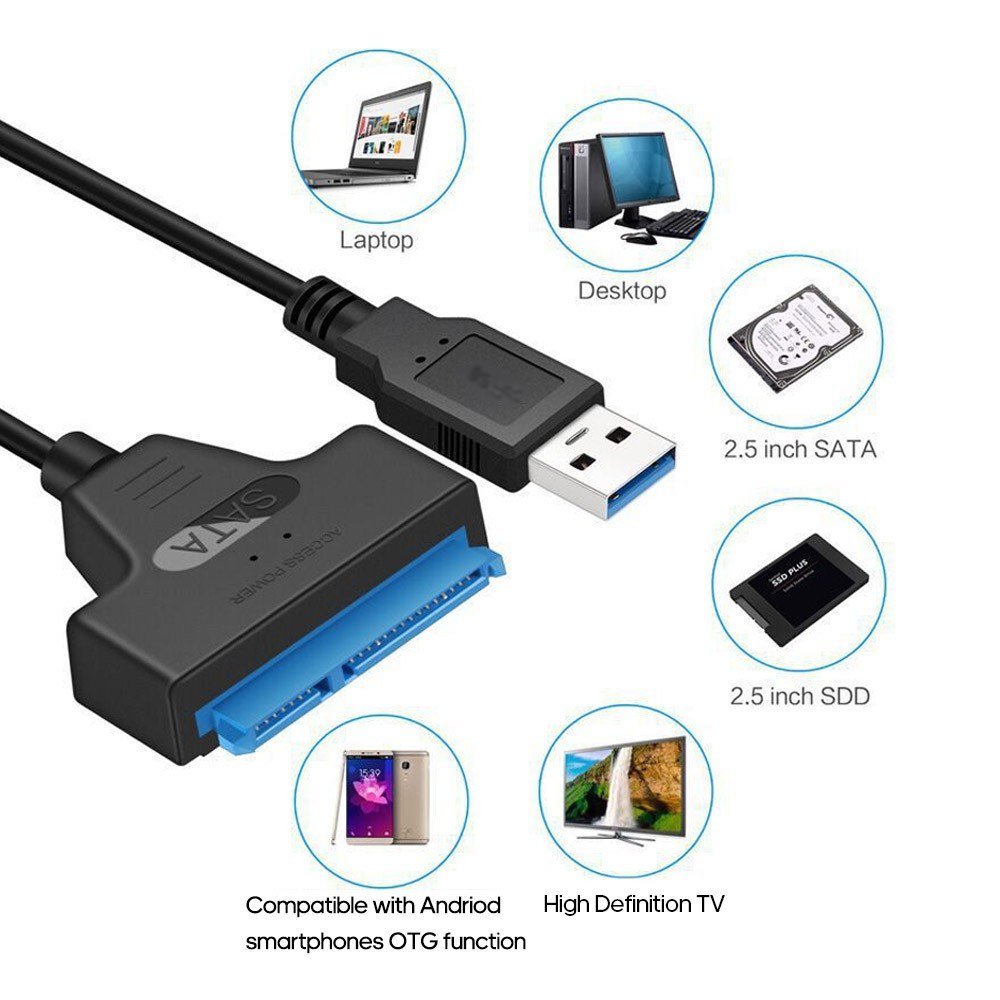 USB 3.0 to SATA III Hard Drive Adapter Cable with Led Light Computer Hard Driver Connection Cable for 2.5in SSD & HDD