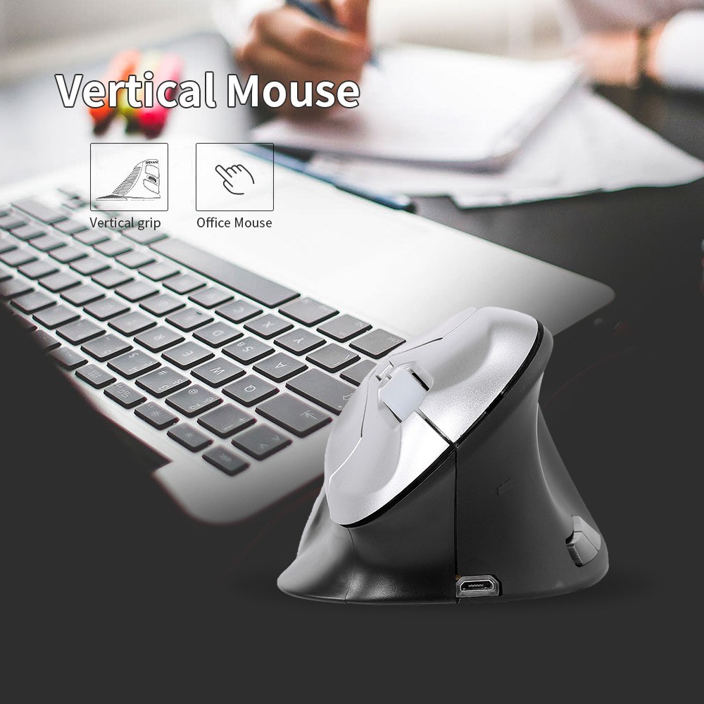 6D Wireless Optical Mouse Vertical Mouse 2.4GHz Gaming Mouse 6 Keys Ergonomic Design Mouse for PC Laptop Black+Silver