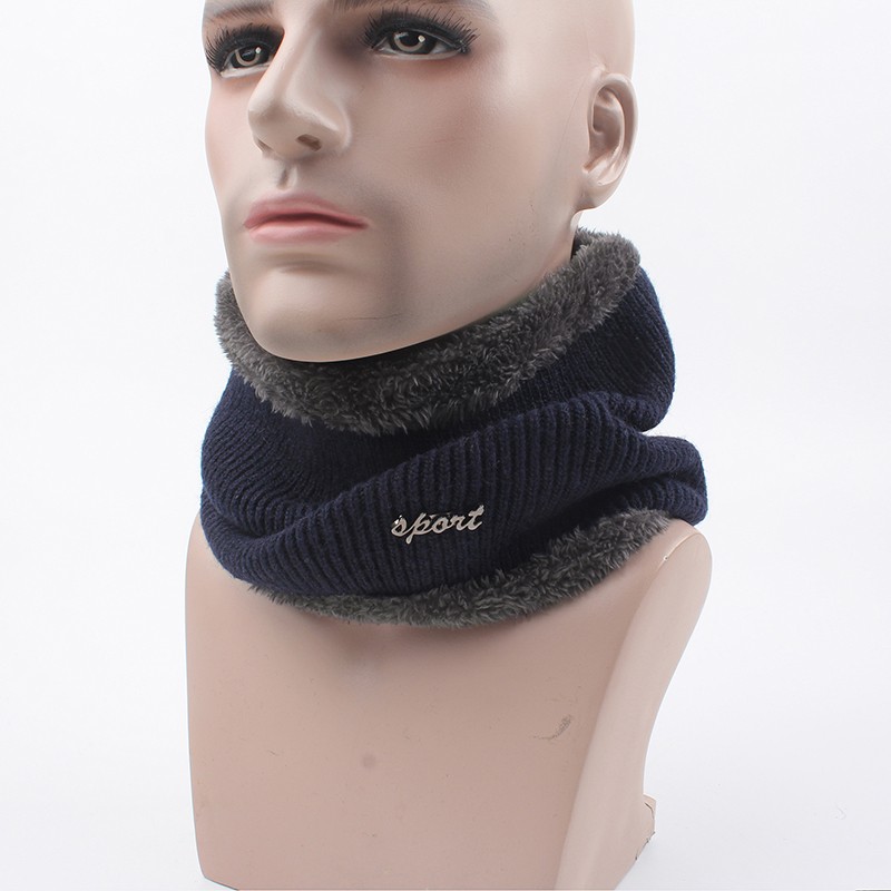 Men Winter Knitted Fluffy Ring Scarf Solid Color Thick Warm Stretchy Muffler Collar Neck Warmer