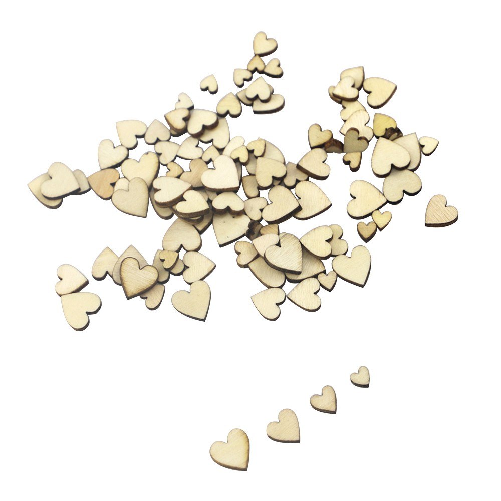 100Pcs Heart Shape Wood Slices Mixed 6/8/10/12mm Scatter Ornaments Home Wedding Party Decor