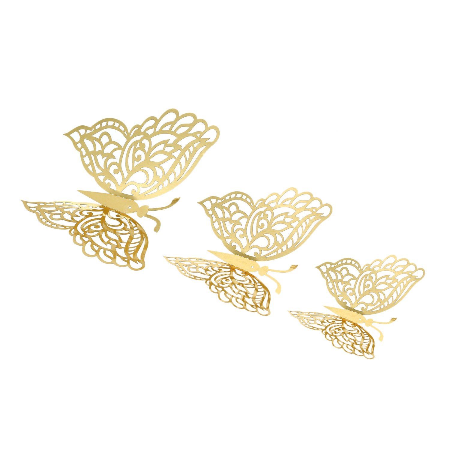 12pcs/set 3D Butterfly Wall Stickers Removable Mural Stickers DIY Art Wall Decals Decor with Glue for Bedroom Wedding Party--Gold