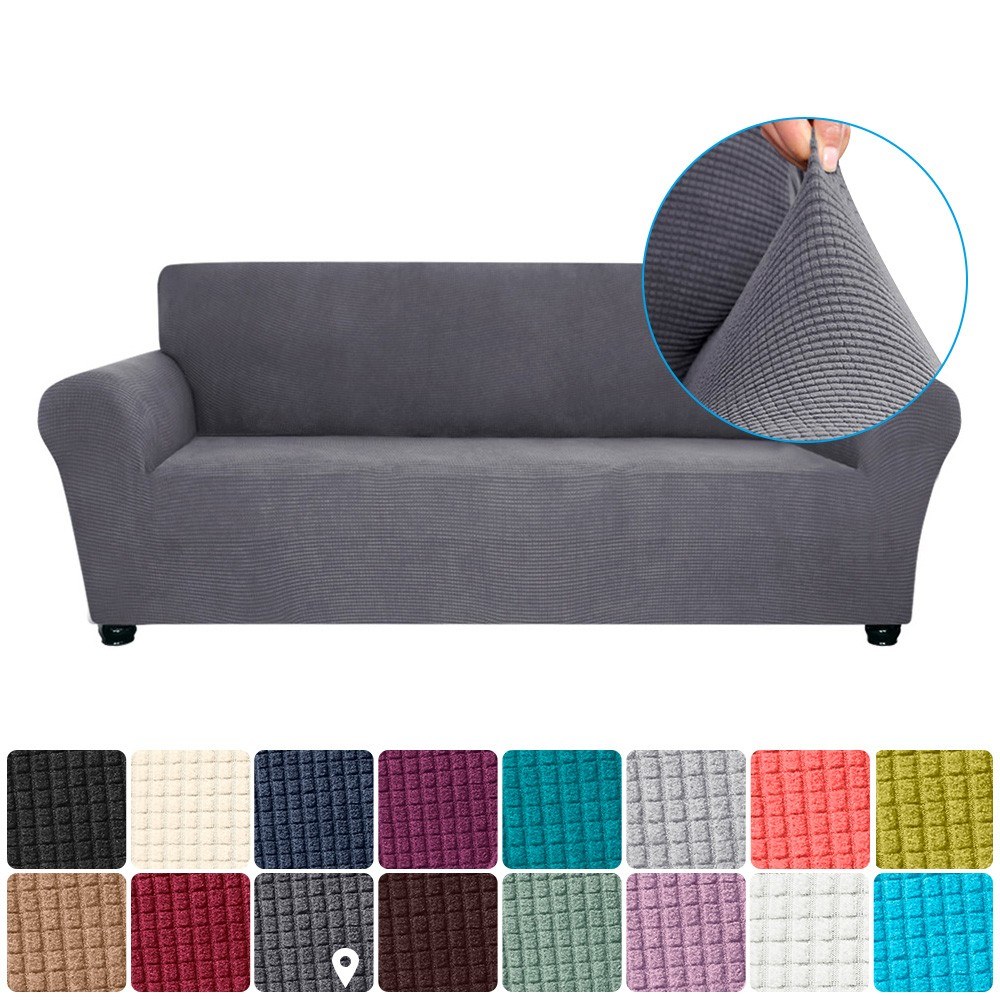 Stretch Sofa Slipcover Spandex Anti-Slip Soft Couch Sofa Cover 3 Seater Washable for Living Room Kids Pets（Dark Gray）