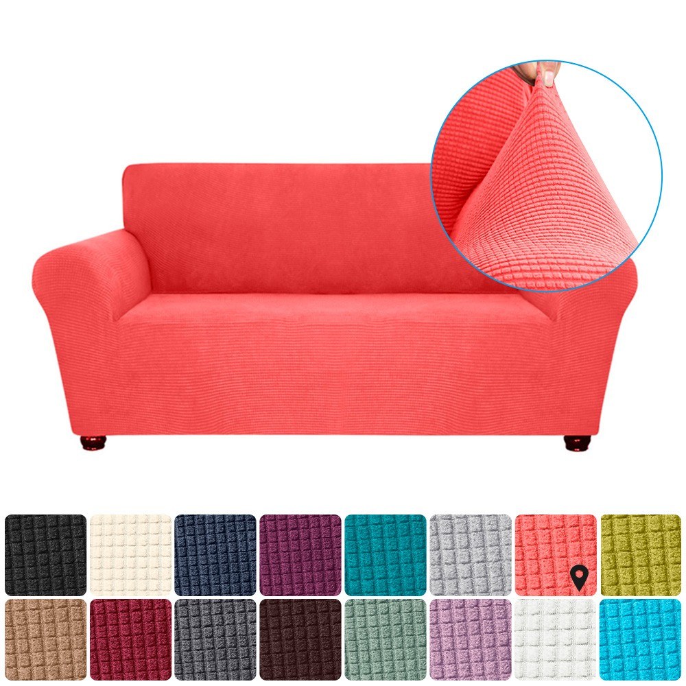 Stretch Sofa Slipcover Spandex Anti-Slip Soft Couch Sofa Cover 2 Seater Washable for Living Room Kids Pets（Red Orange）