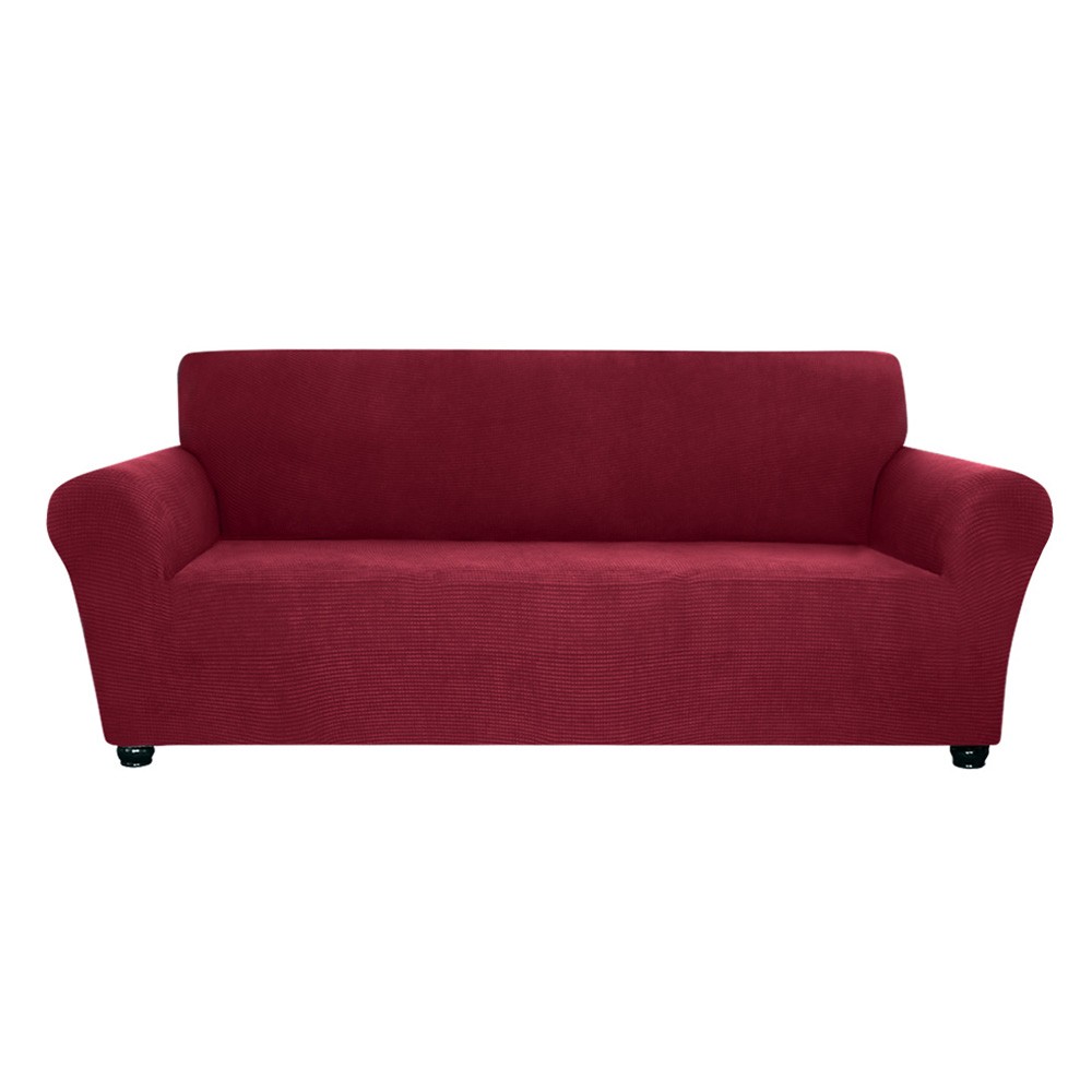 Stretch Sofa Slipcover Spandex Anti-Slip Soft Couch Sofa Cover 3 Seater Washable for Living Room Kids Pets（Wine Red）