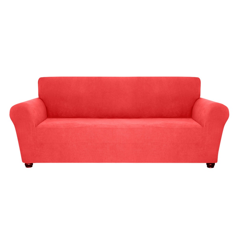 Stretch Sofa Slipcover Spandex Anti-Slip Soft Couch Sofa Cover 3 Seater Washable for Living Room Kids Pets（Red Orange）