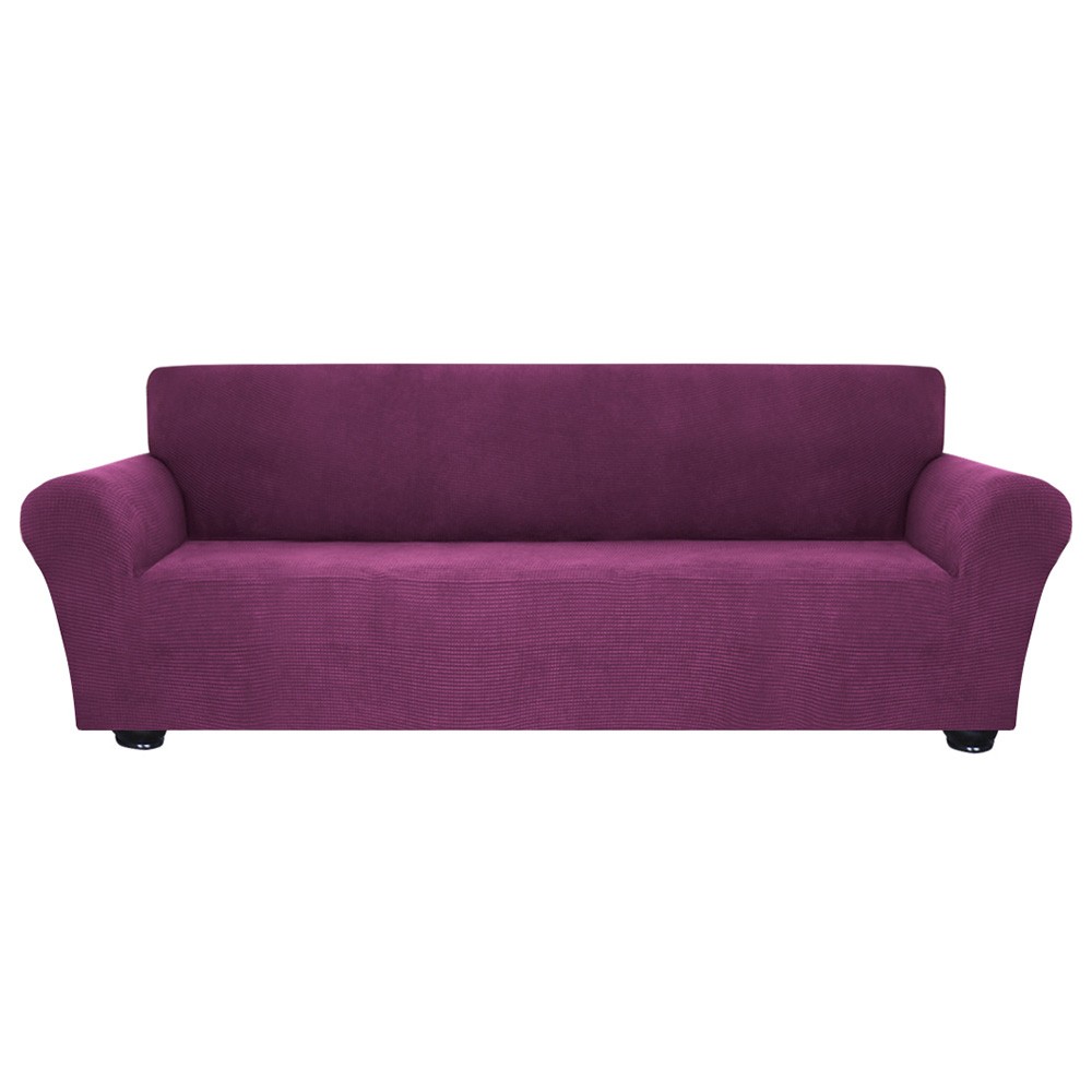 Stretch Sofa Slipcover Spandex Anti-Slip Soft Couch Sofa Cover 4 Seater Washable for Living Room Kids Pets（Dark Purple）