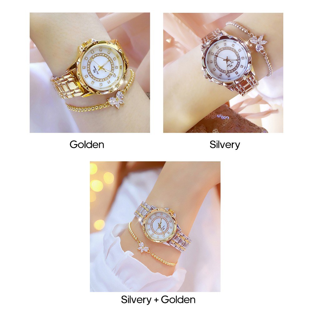 Women Fashion Watch Metal Case Band Analog Wrist Watch Glittering Diamond Quartz Watch