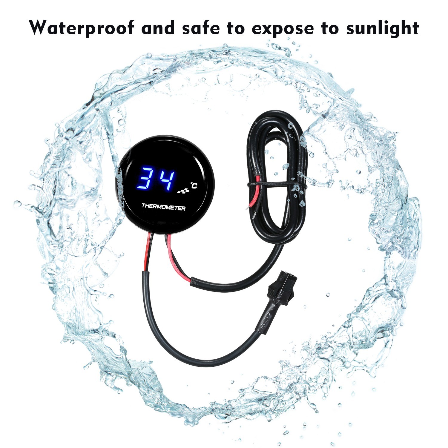 12V Motorcycle Digital Thermometer Ultra-Thin Round Water Temperature Meter Gauge with Blue Light LED Display Universal