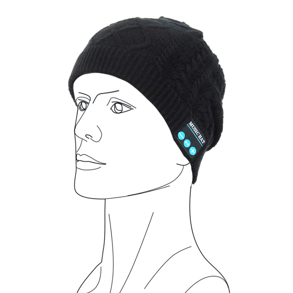 MZ019 BT5.0 Connected Music Knitted Hat One-click Answering/ Hanging up Built-in Microphone 200mAh High Capacity Rechargeable Batter-y Black for Adult One Size