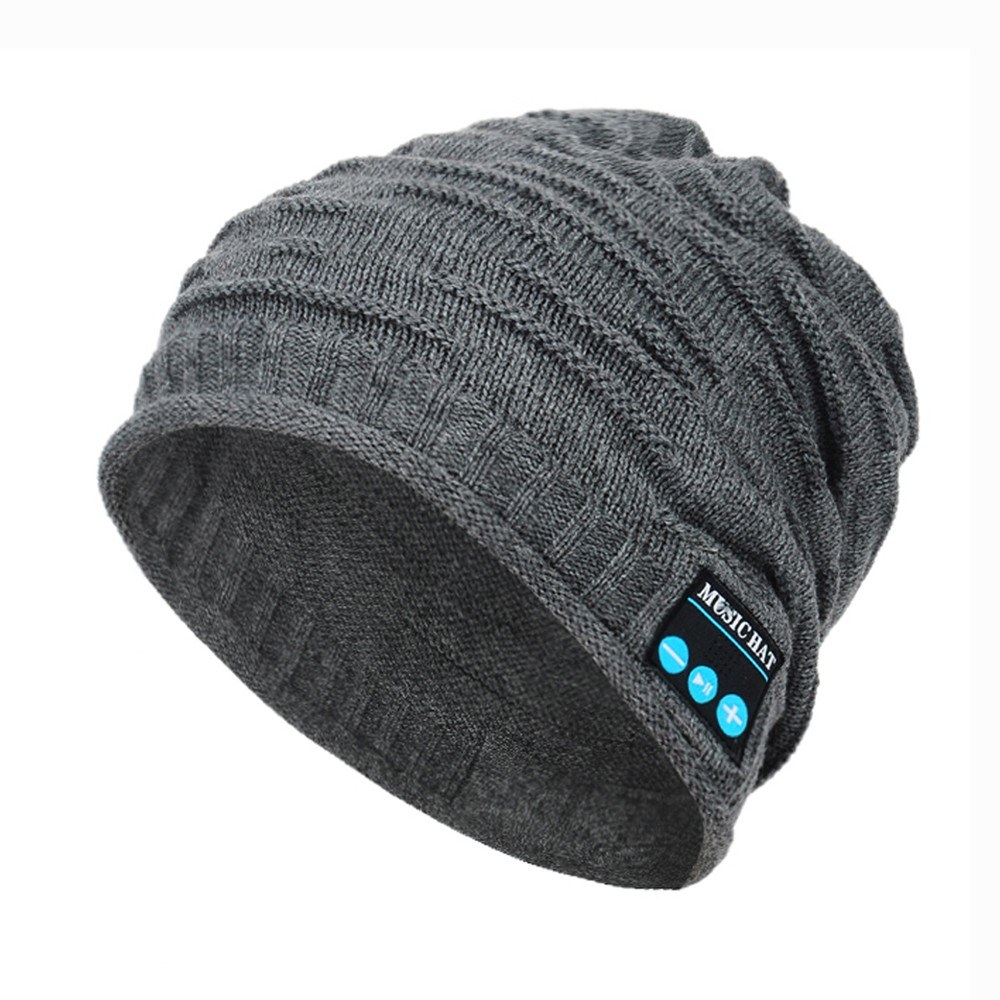 MZ012 BT5.0 Connected Music Knitted Hat Multifunctional One-click Answering/ Hanging up Built-in Microphone 200mAh High Capacity Rechargeable Batter-y Grey for Adult One Size