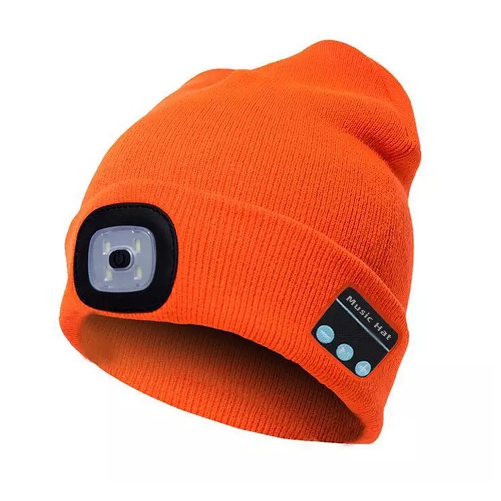 Unisex Kintted Hat Built-in 4Pcs Led Lights BT5.0 Knit Cap Autumn Winter Warm Beanie Cap for Outdoor Cycling Fishing Camping