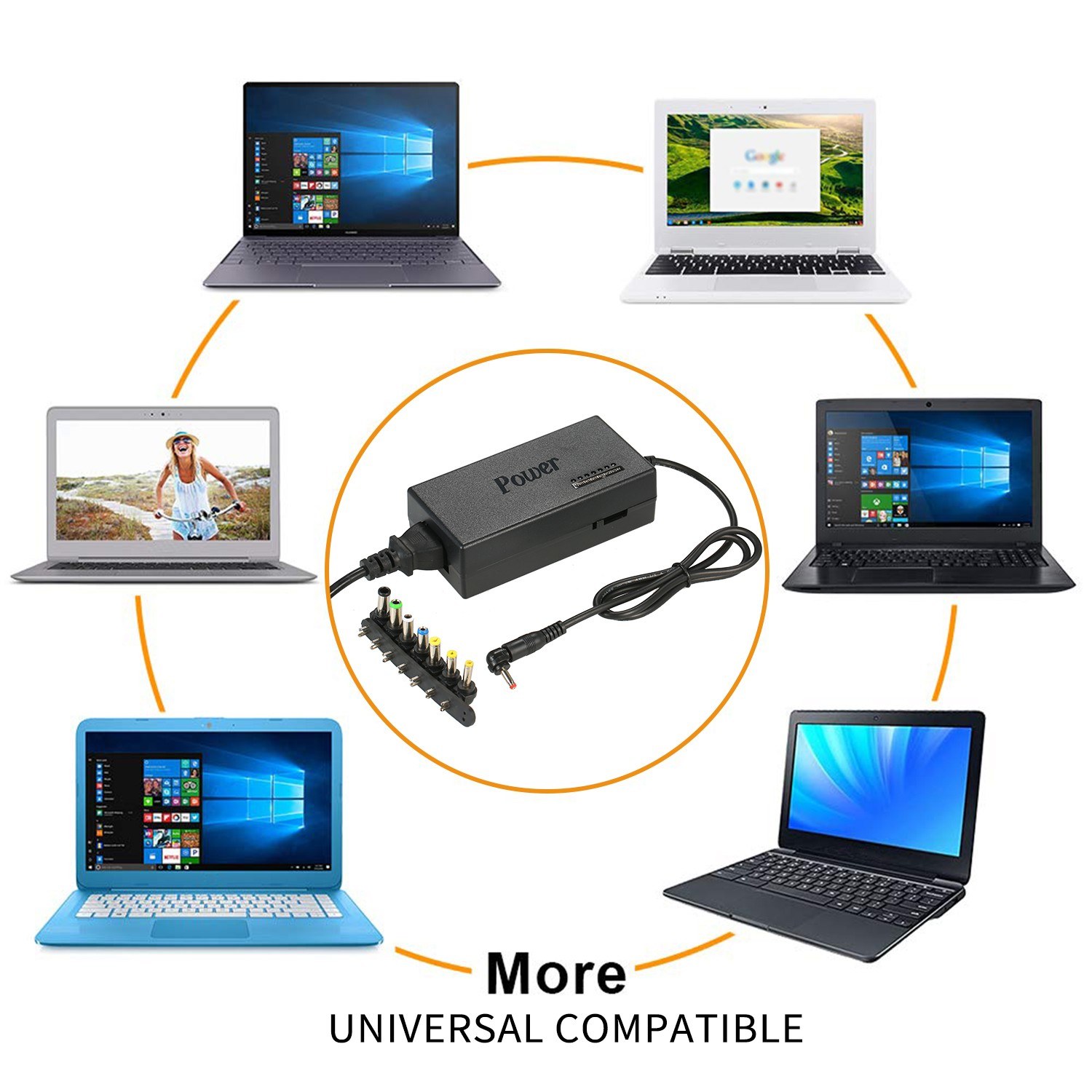 96W Universal Laptop Power Charger Adapter 8Pcs 12V to 24V Adjustable Portable Charger UK Plug