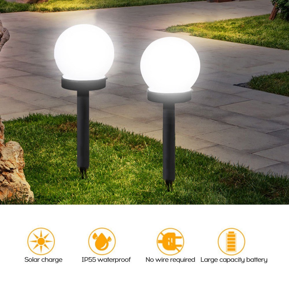 2Pcs Outdoor Waterproof L-ED Solar Ball Light Garden Lawn Lamp Path Ground Light