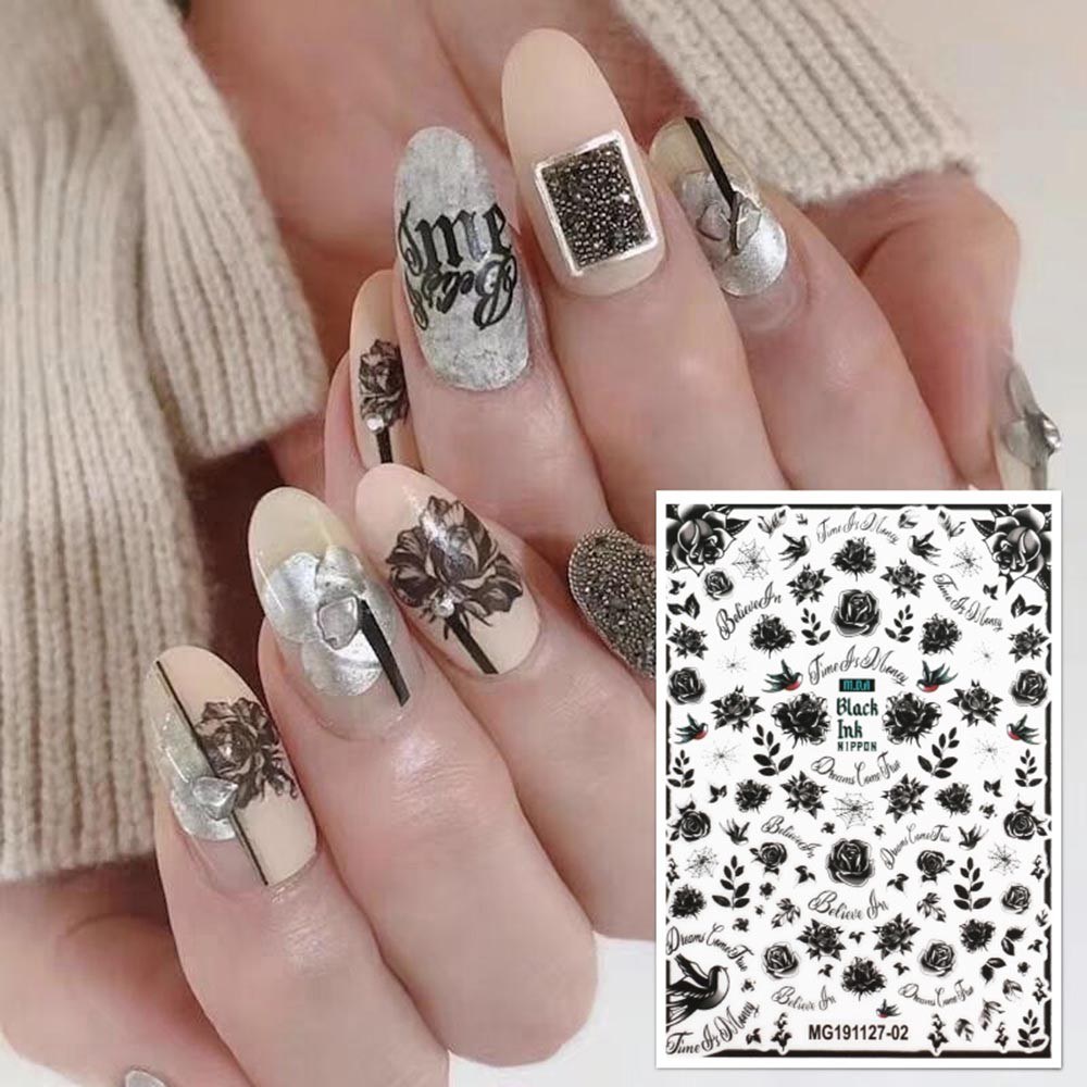 Transfer Watermark Nail Stickers Nail Art Self-Adhesive Stickers Decals for Women Girls Kids Manicure DIY or Nail Salon