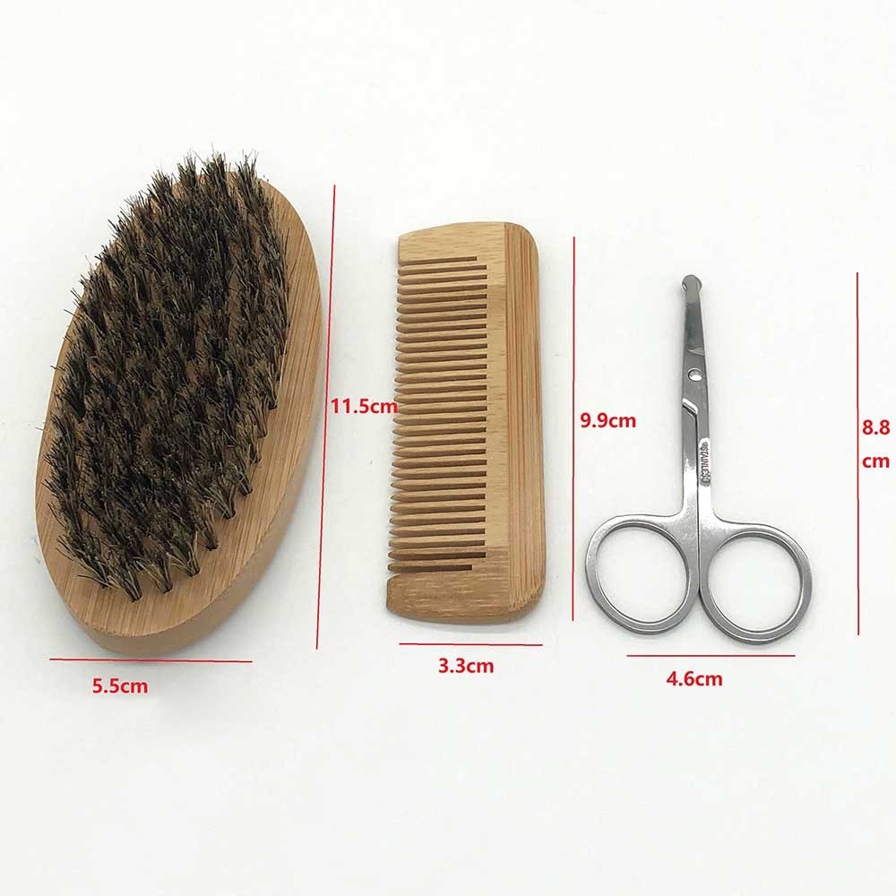 6pcs Beard Grooming Care Kit for Men Mustache Beard Oil Balm Wood Comb Brush Facial Nose Ear Hair Trimming Scissors & Beard Guide