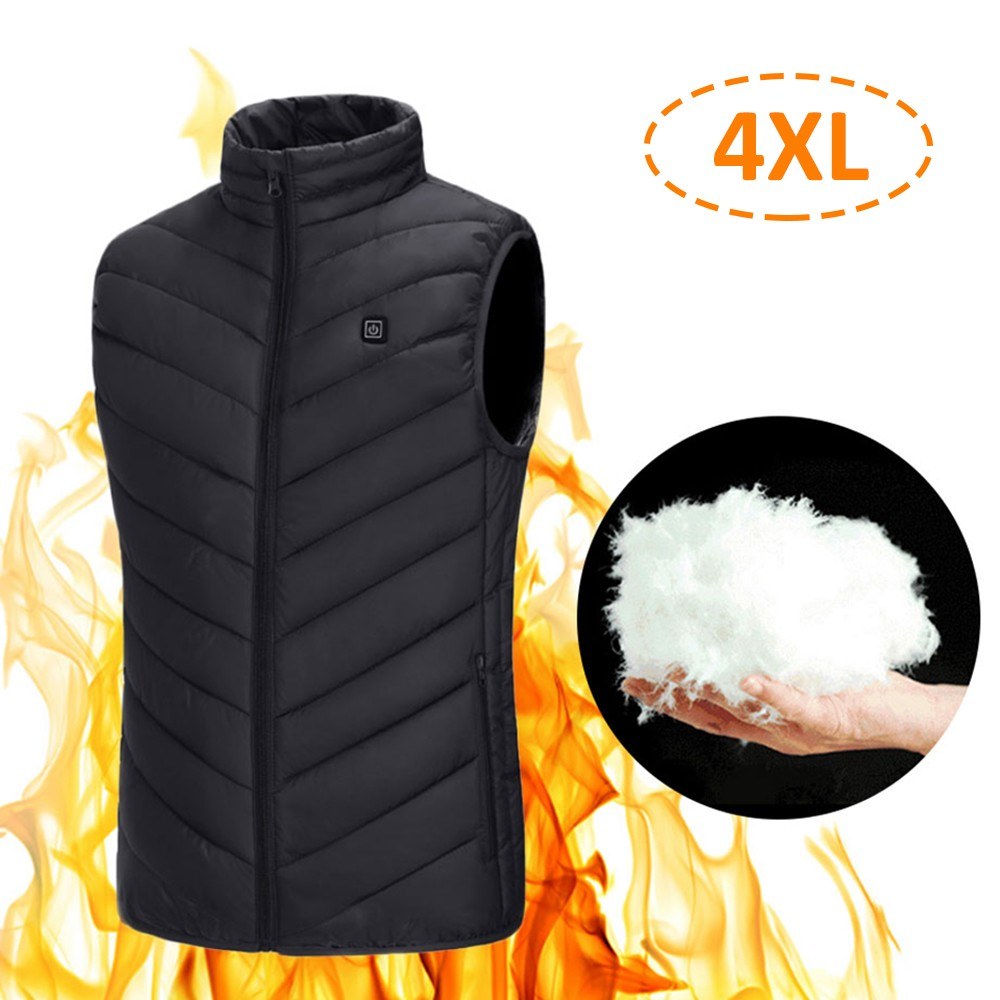 Heating Vest Warmer Thermal Waistcoat USB Powered Operated 3 Levels Adjustable Temperature High Collar Zipper Design 4XL Size Black