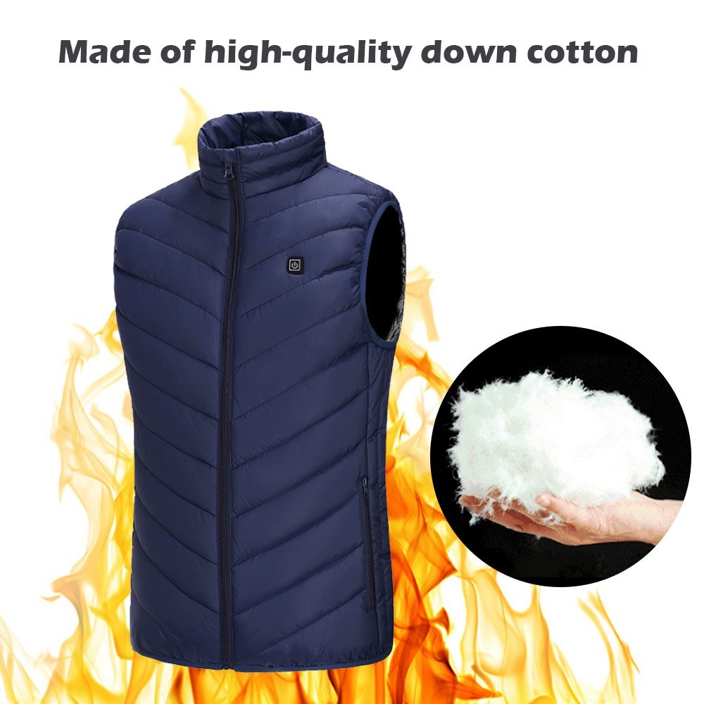 Heating Vest Warmer Thermal Waistcoat USB Powered Operated 3 Levels Adjustable Temperature High Collar Zipper Design 3XL Size Dark Blue