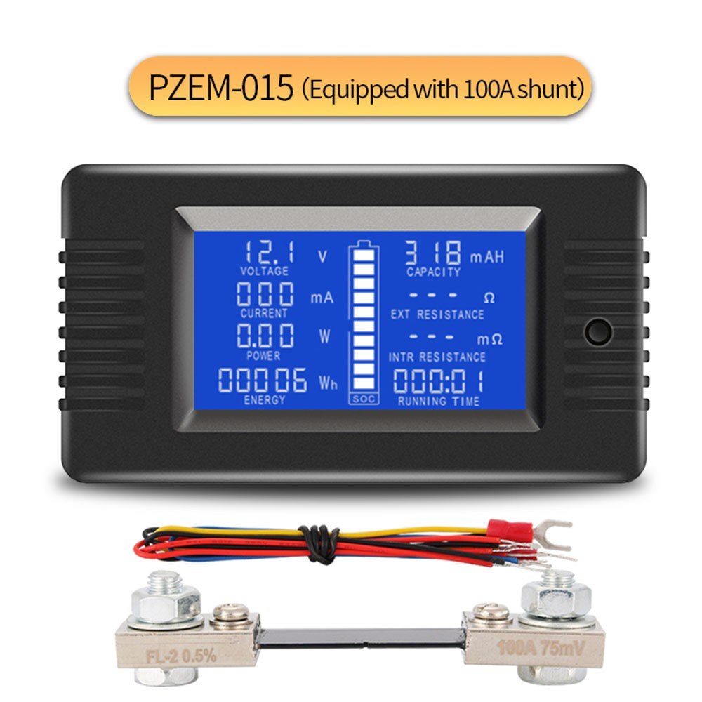 PZEM-015 Battery Tester DC Voltage Current Power Capacity Internal And External Resistance Residual Electricity Meter With 100A Shunt