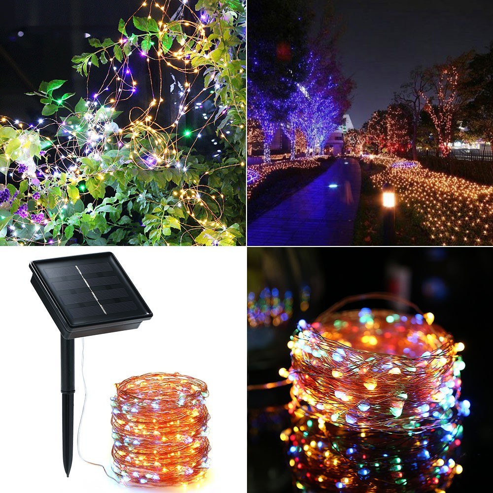 Solar String Lights 72ft 100 LED Rope Light 8 Modes Warm White Lights for Party Garden Home Festival Decoratio