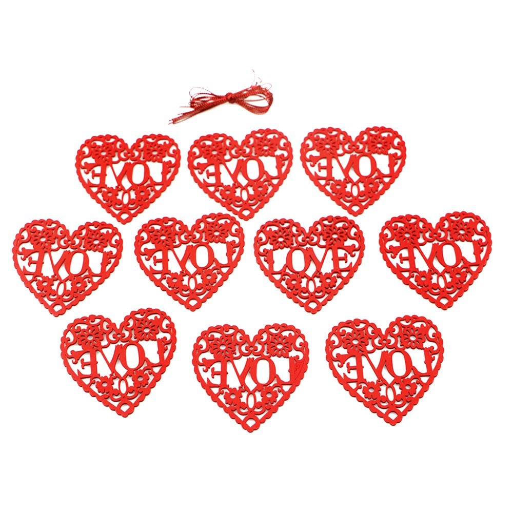 10Pcs Wooden Love Heart Shape with String Romantic Hanging Ornaments Wedding Decoration DIY Craft Supplies