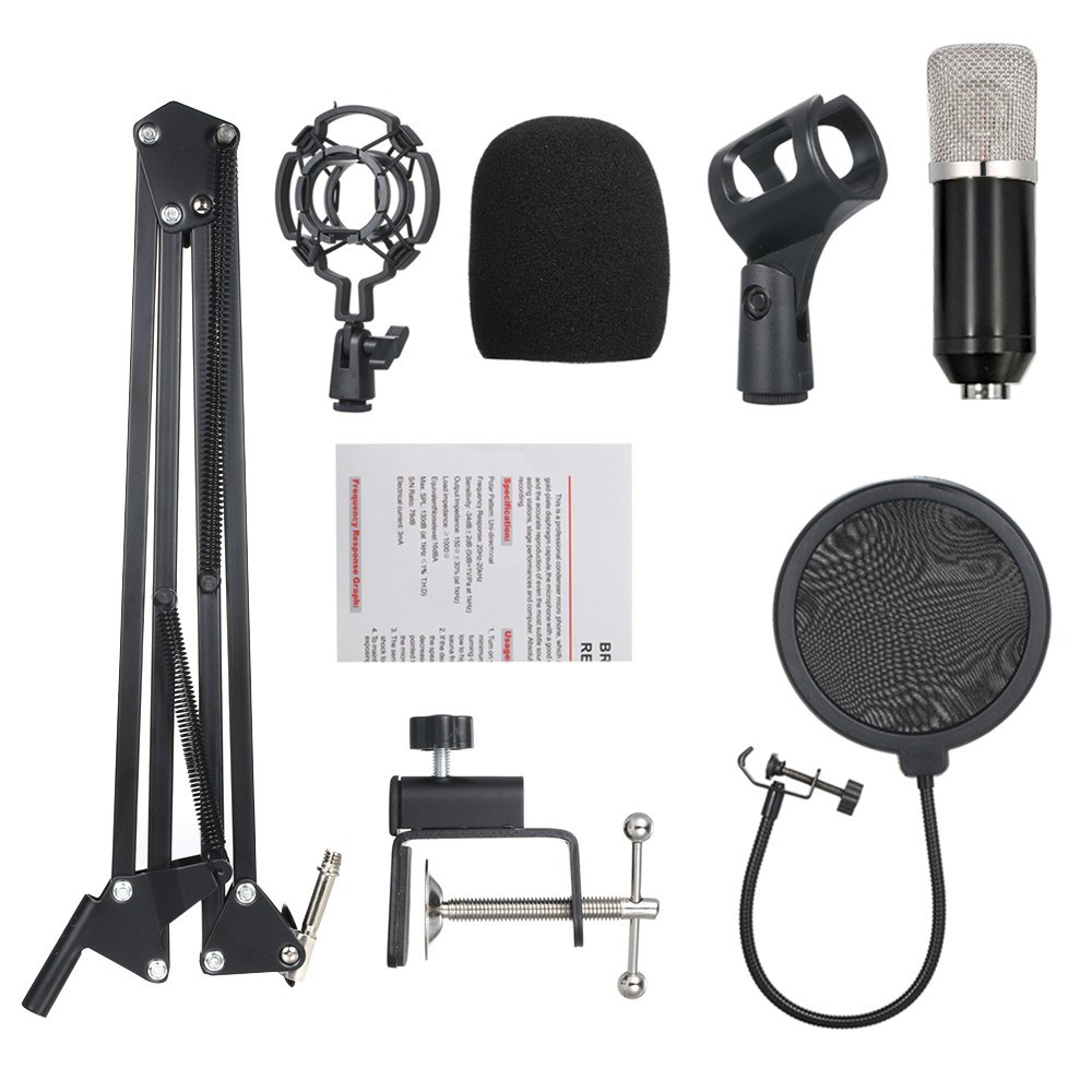 Professional BM700 Condenser Microphone Mic KTV Singing Studio Recording Kit Black+Silvery