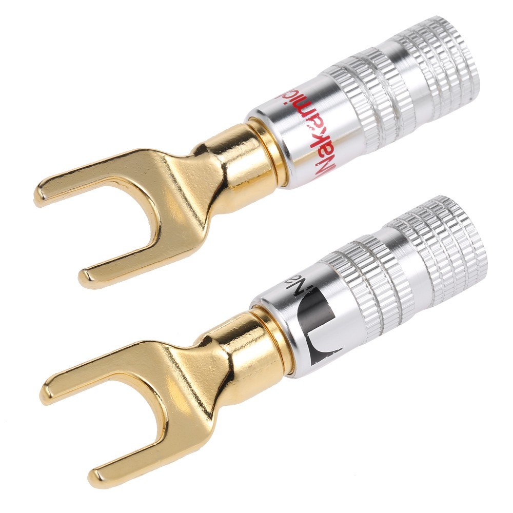 Y Spade Speaker Plugs Wire Connector Audio Loudspeaker Connector Amplifier Adapter Left and Right Channels Gold Plated Speaker Plug