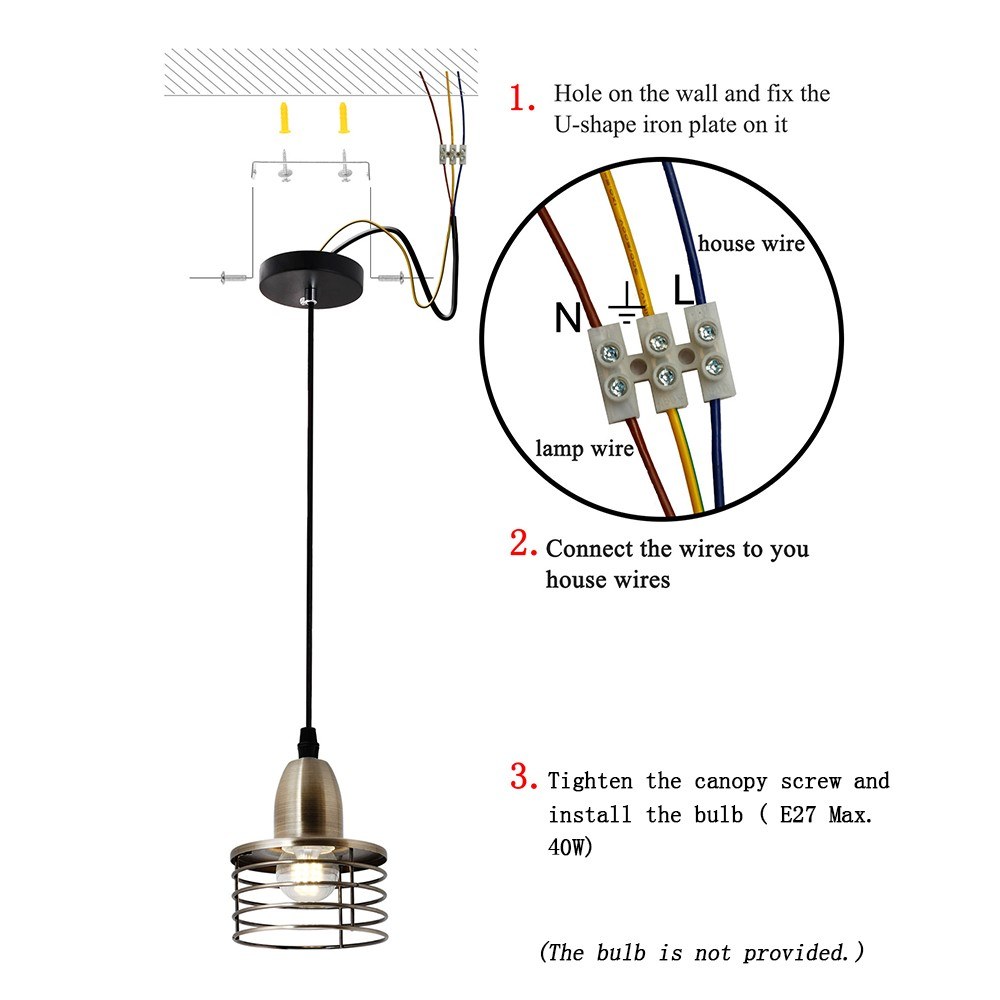 AC100-240V 40W(Max.) Industrial Retro Style Pendant Light Ceiling Lamp E27 Base Socket Holder for Bedroom Living Room Study Room Cafe Shop Restaurant