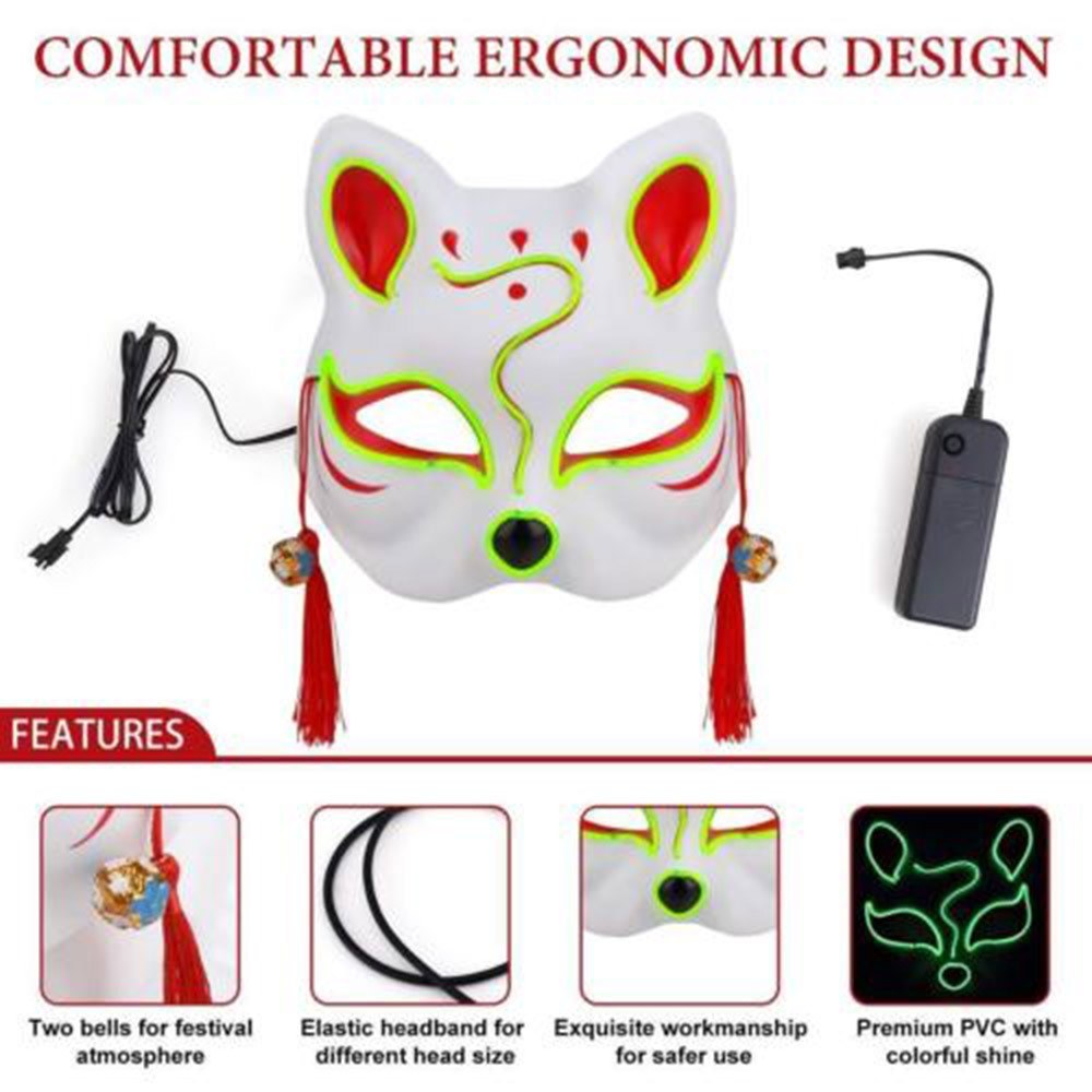 10 Color Fox Half Face Mask Neon Lights Halloween Party Led Lampshade Dark Glowing Cosplay Mask Party Costume Mask