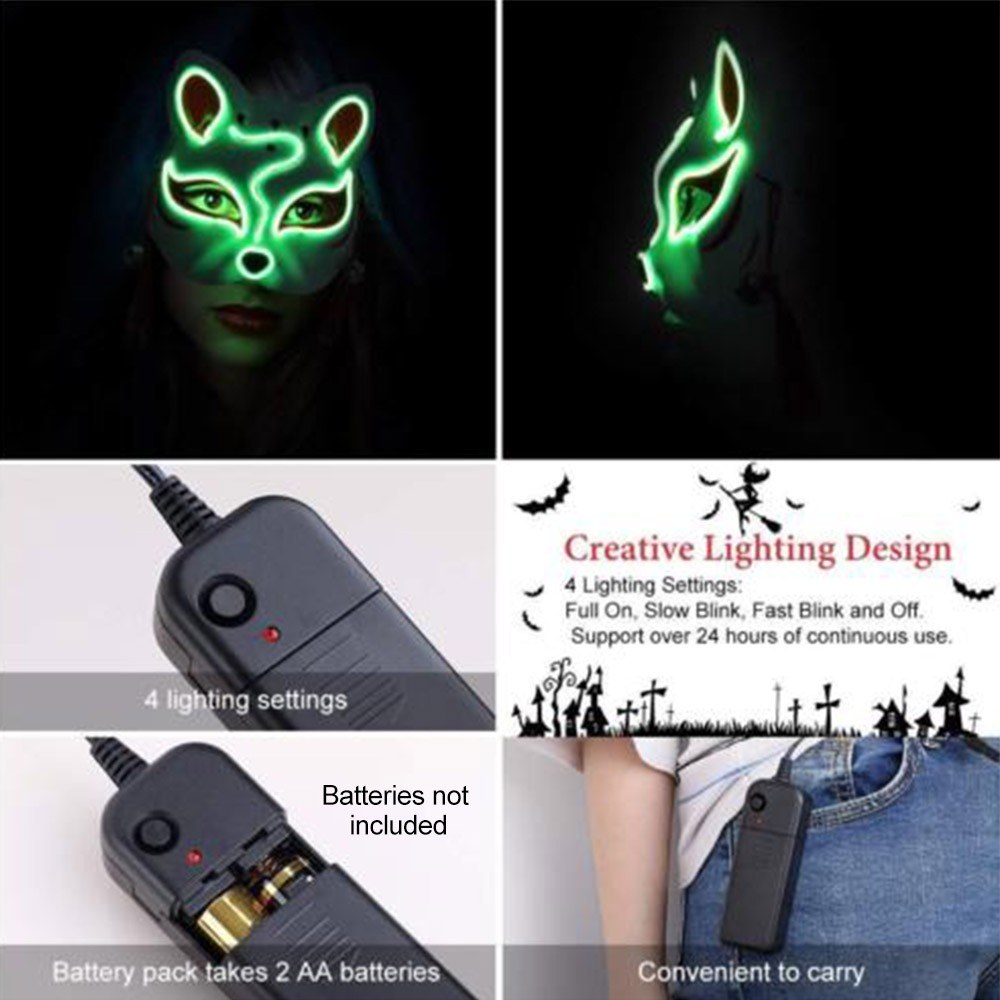 10 Color Fox Half Face Mask Neon Lights Halloween Party Led Lampshade Dark Glowing Cosplay Mask Party Costume Mask