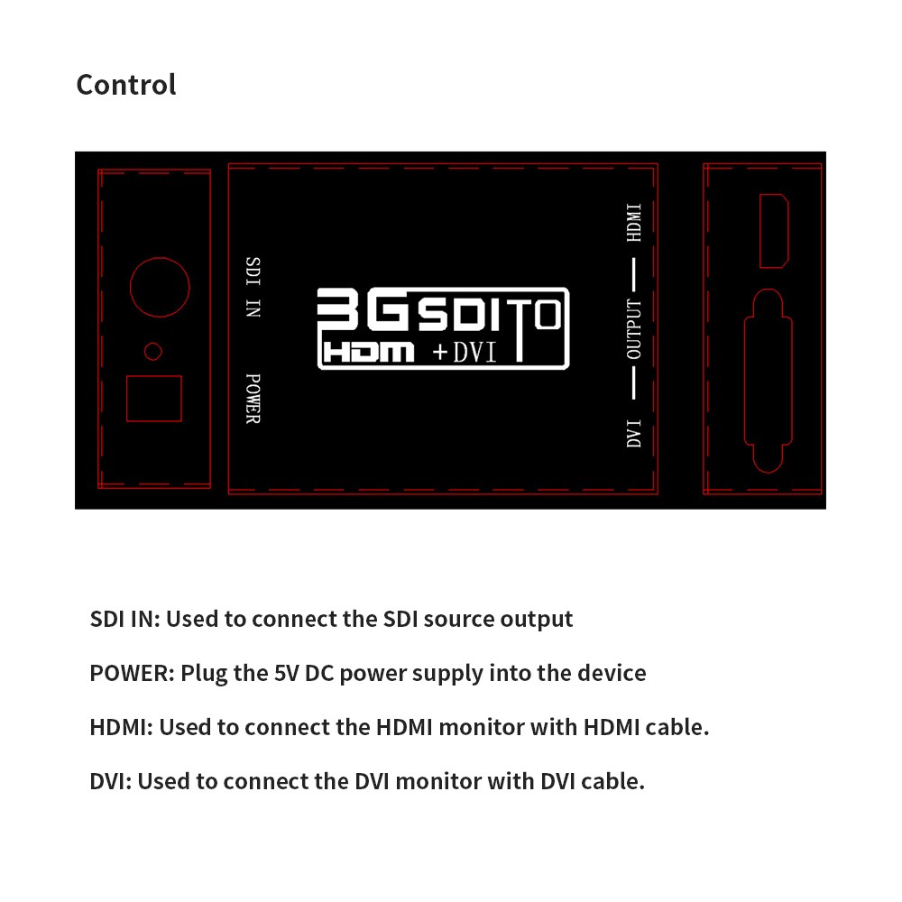 NK-A8 3G SDI to HDMI + DVI Converter 1080P HD Video SD-SDI HD-SDI 3G-SDI Signals with Power Adapter EU Plug