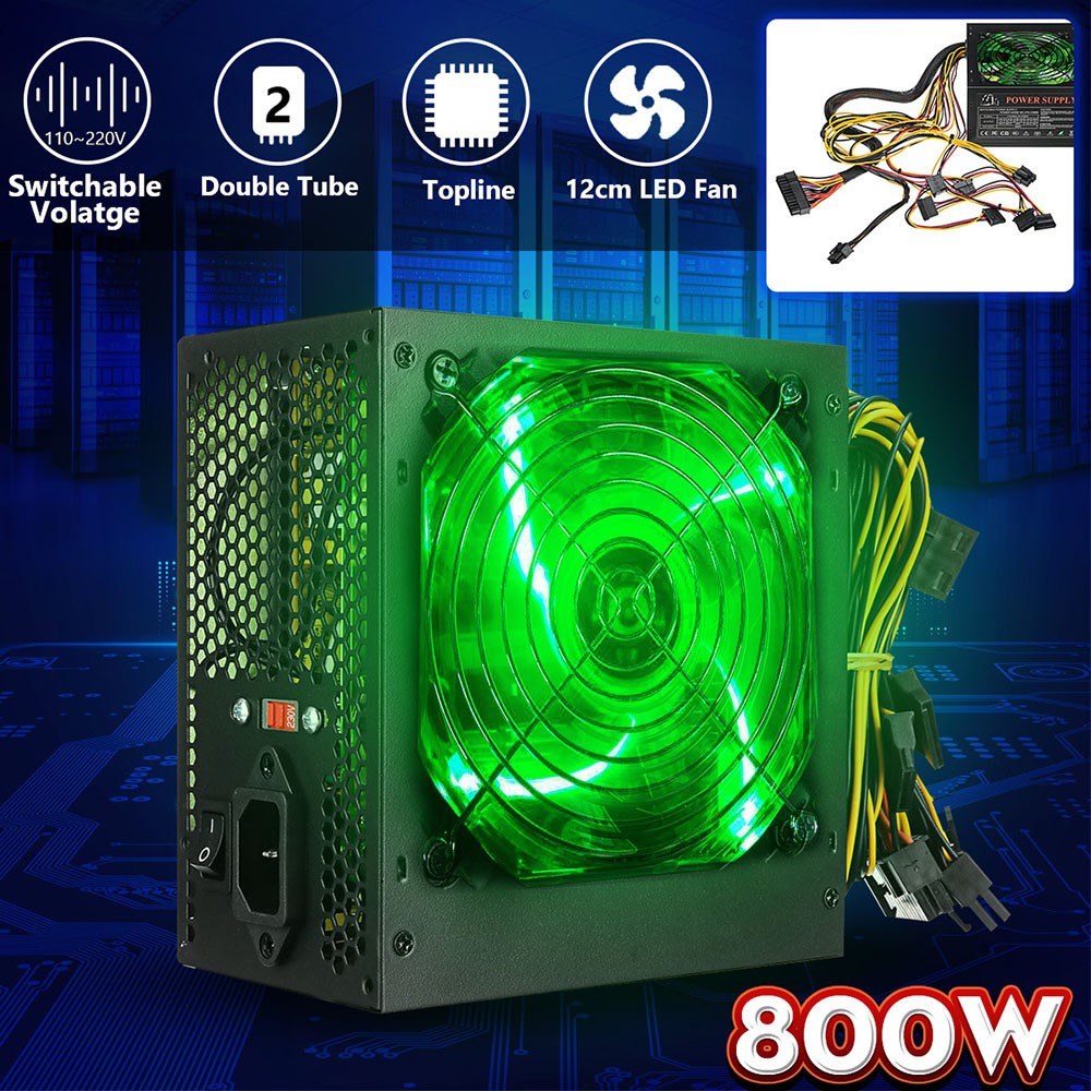 120MM 800W Power-Supply with LEDs Fan Computer 110~220V Manual Switching Voltage