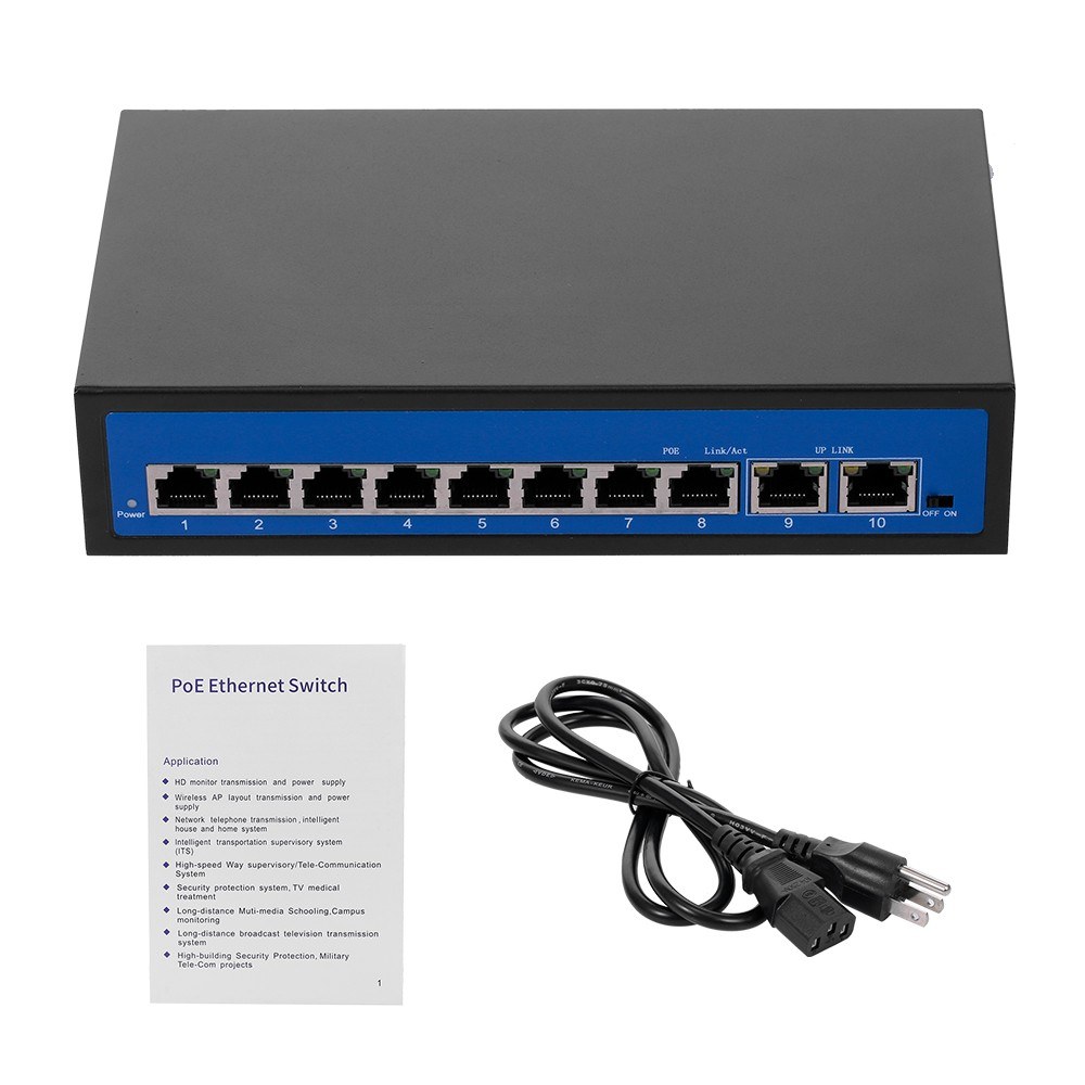 ZWD-8+2BZDN-X 8+2 POE Switch 8 Ethernet Port 2 Uplink Ethernet Port 2.0Gbps  for IP Camera Wireless AP US Plug