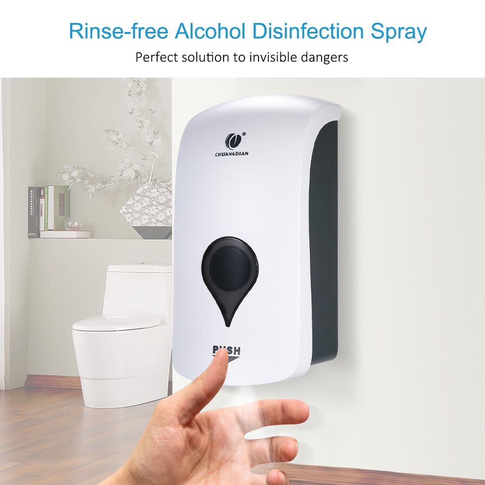 1000ml Wall Mounted Soap Dispenser Spray Type Rinse-free Alcohol Sanitizer Dispensers Disinfectant Spray Bottle for Thin Liquid No Drilling for Hospital Shopping Mall