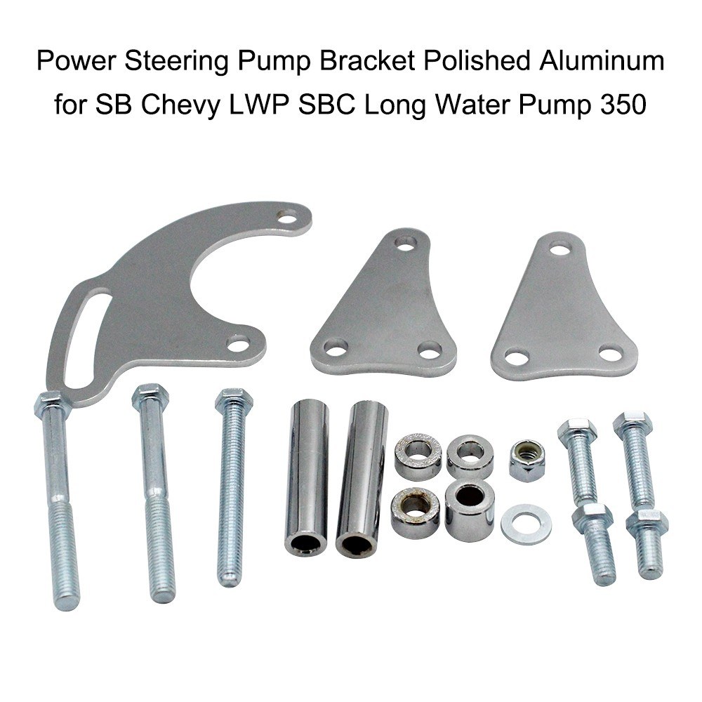 Power Steering Pump Bracket Polished Aluminum for SB Chevy LWP SBC Long Water Pump 350