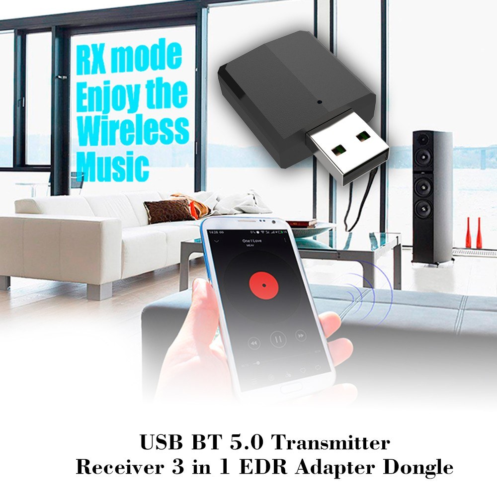 USB BT 5.0 Transmitter Receiver 3 in 1 EDR Adapter Dongle Mini 3.5mm AUX Wireless BT Adapter for TV PC Headphones Home Stereo Car HIFI Audio