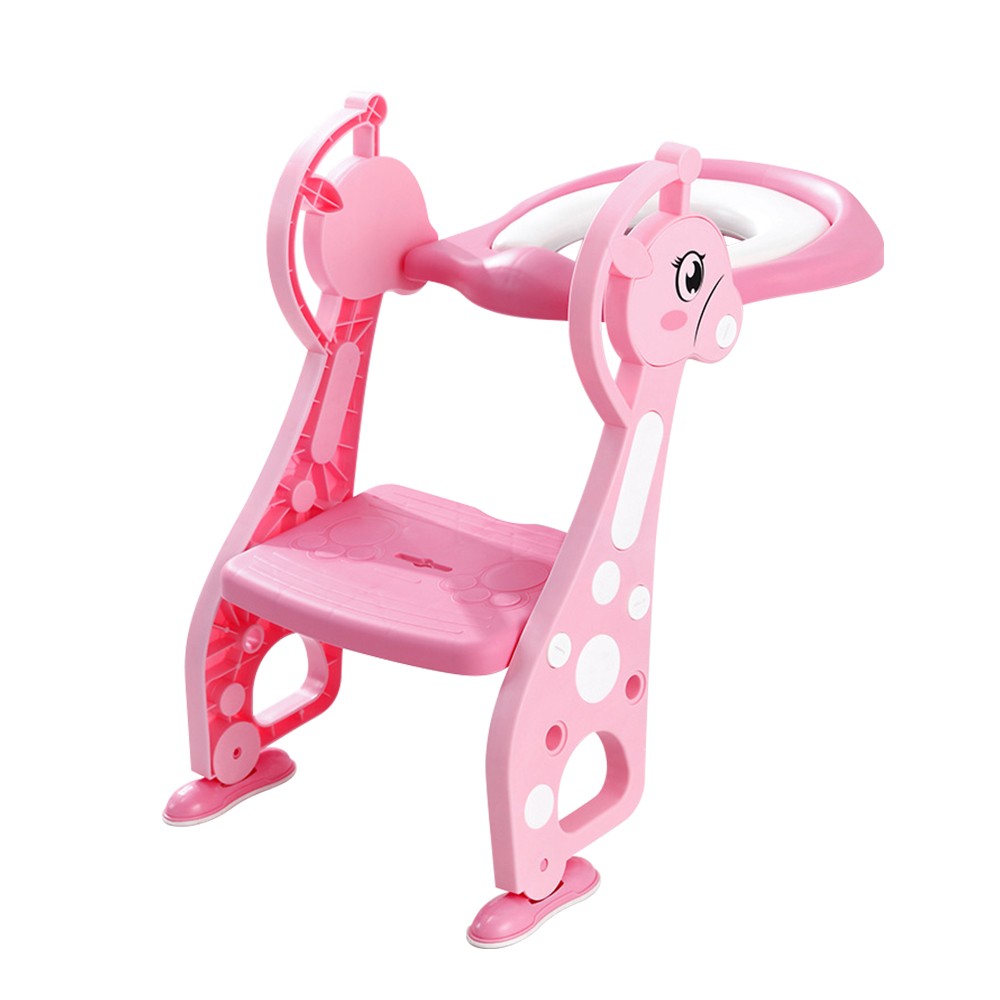 Potty Training Seat with Ladder Step Cartoon Deer Shape Non-slip Ladder Adjustable Height Double Handles Soft Potty Seat Pad Toddlers Toilet Seat Step for Boys Girls