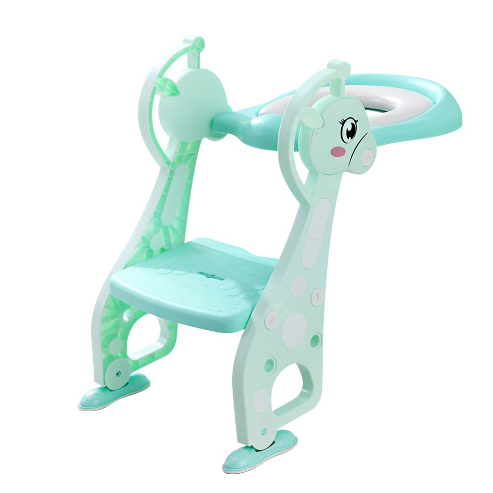 Potty Training Seat with Ladder Step Cartoon Deer Shape Non-slip Ladder Adjustable Height Double Handles Soft Potty Seat Pad Toddlers Toilet Seat Step for Boys Girls