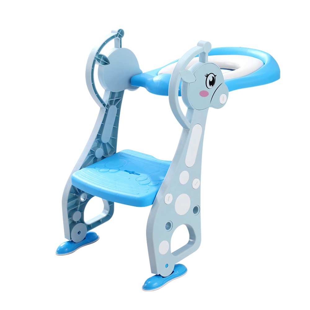 Potty Training Seat with Ladder Step Cartoon Deer Shape Non-slip Ladder Adjustable Height Double Handles Soft Potty Seat Pad Toddlers Toilet Seat Step for Boys Girls